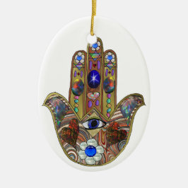 Judaica Hamsa Harten Bloemen Opal Kunstprint Keramisch Ornament