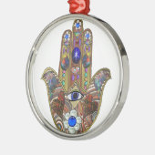Judaica Hamsa Harten Bloemen Opal Kunstprint Metalen Ornament (Links)