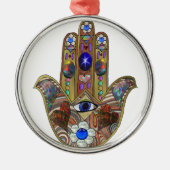 Judaica Hamsa Harten Bloemen Opal Kunstprint Metalen Ornament (Voorkant)