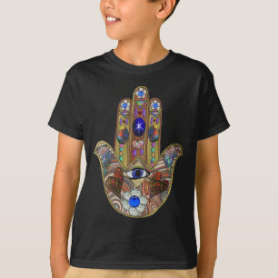 Judaica Hamsa Harten Bloemen Opal Kunstprint T-shirt