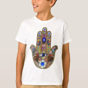 Judaica Hamsa Harten Bloemen Opal Kunstprint T-shirt