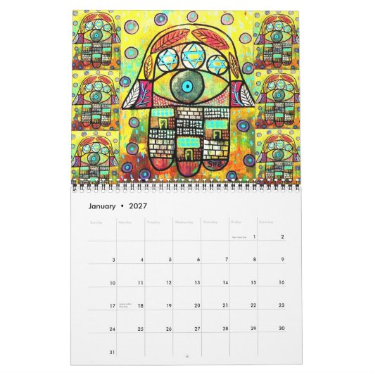 Judaica Hamsa kalender 12 maanden (Jan 2027)