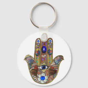 Judaica Hamsa maakt bloemen optische kunst afdrukk Sleutelhanger