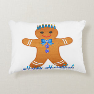 Judaica Hanukkah Gingerbrood Man Menorah Accent Kussen