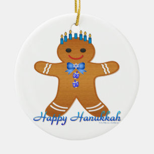 Judaica Hanukkah Gingerbrood Man Menorah Keramisch Ornament