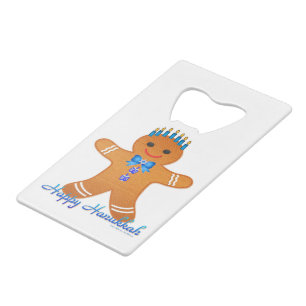 Judaica Hanukkah Gingerbrood Man Menorah Kredietkaart Flessenopener