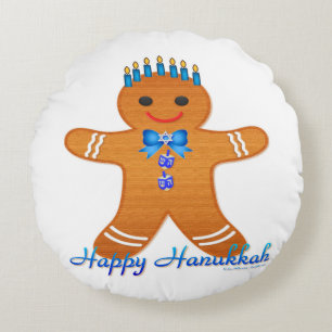 Judaica Hanukkah Gingerbrood Man Menorah Rond Kussen