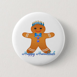 Judaica Hanukkah Gingerbrood Man Menorah Ronde Button 5,7 Cm