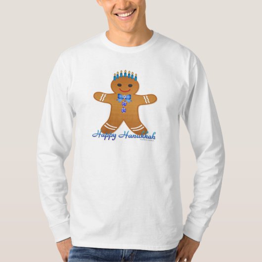 Judaica Hanukkah Gingerbrood Man Menorah T-shirt (Voorkant)