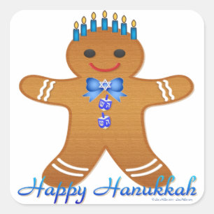 Judaica Hanukkah Gingerbrood Man Menorah Vierkante Sticker