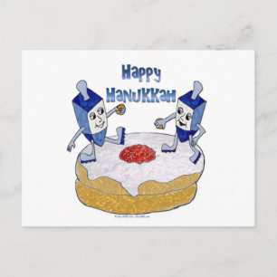 Judaica Happy Hanukkah Dancing Dreidels Doughnut Feestdagenkaart