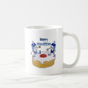 Judaica Happy Hanukkah Dancing Dreidels Doughnut Koffiemok