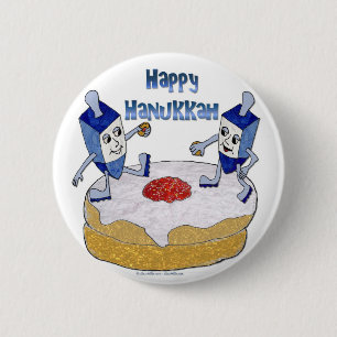 Judaica Happy Hanukkah Dancing Dreidels Doughnut Ronde Button 5,7 Cm