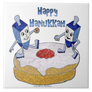 Judaica Happy Hanukkah Dancing Dreidels Doughnut Tegeltje