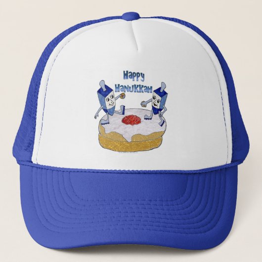 Judaica Happy Hanukkah Dancing Dreidels Doughnut Trucker Pet (Voorkant)