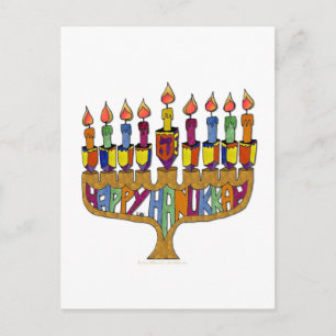 Judaica Happy Hanukkah Dreidel Menorah Feestdagenkaart