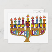 Judaica Happy Hanukkah Dreidel Menorah Feestdagenkaart (Voorkant / Achterkant)