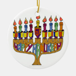 Judaica Happy Hanukkah Dreidel Menorah Keramisch Ornament