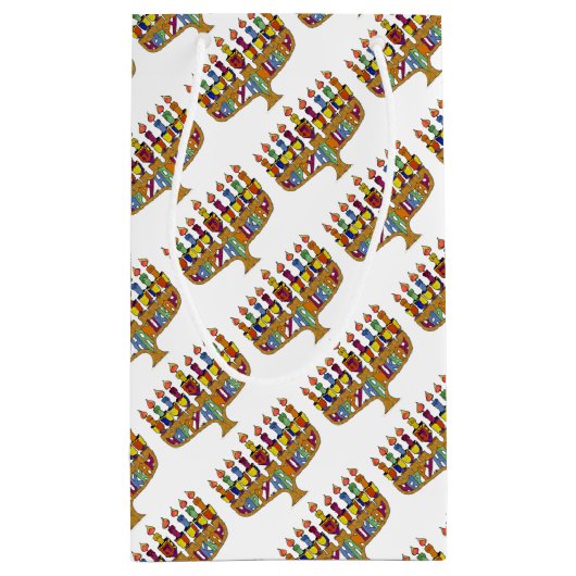 Judaica Happy Hanukkah Dreidel Menorah Klein Cadeauzakje (Achterkant)