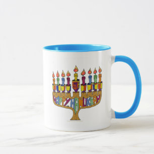 Judaica Happy Hanukkah Dreidel Menorah Mok