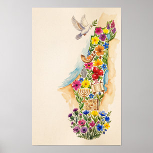 Judaica Magen david Joods Israël Kaart Poster
