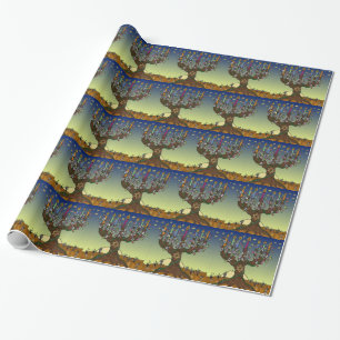 Judaica Menorah Tree of Life Kunstdruk Cadeaupapier