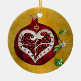judaica, pomegranaat, pomegranaat+hart,hanukkah,le keramisch ornament
