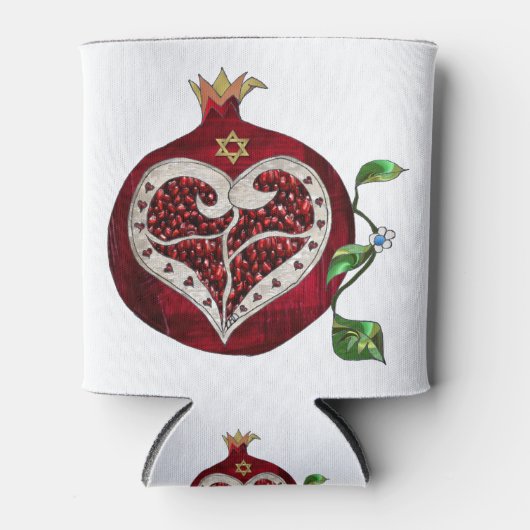 Judaica Pomegranate Heart Hanukkah Rosh Hashanah Blikjeskoeler (Voorkant)