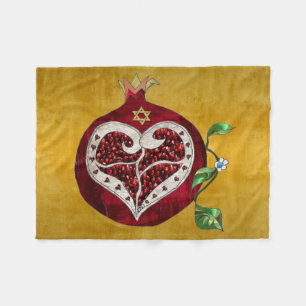 Judaica Pomegranate Heart Hanukkah Rosh Hashanah Fleece Deken