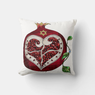Judaica Pomegranate Heart Hanukkah Rosh Hashanah Kussen