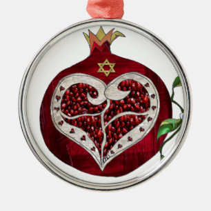 Judaica Pomegranate Heart Hanukkah Rosh Hashanah Metalen Ornament