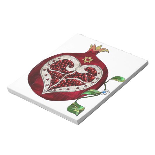 Judaica Pomegranate Heart Hanukkah Rosh Hashanah Notitieblok (Gedraaid)