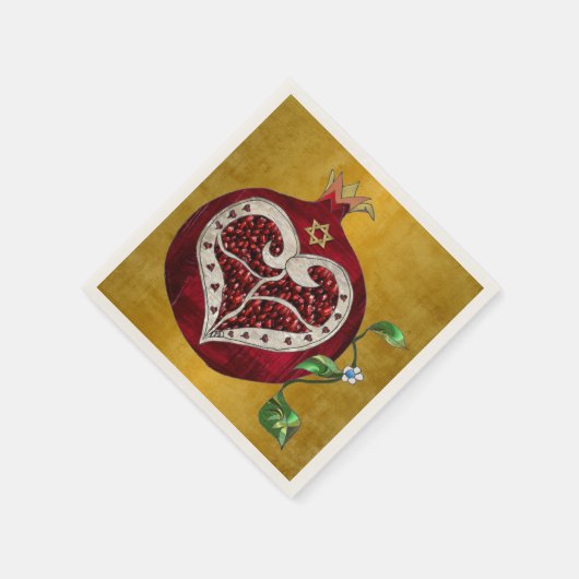 Judaica Pomegranate Heart Hanukkah Rosh Hashanah Servetten (Hoek)
