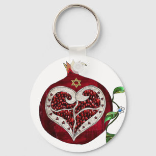 Judaica Pomegranate Heart Hanukkah Rosh Hashanah Sleutelhanger