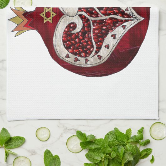 Judaica Pomegranate Heart Hanukkah Rosh Hashanah Theedoek (Gevouwen)