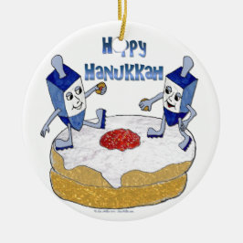 Judaica Prettig Hanukka Dansende Dreidels Donut Keramisch Ornament