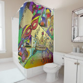 Judaica Purim Esther Celebration Light Art Print Douchegordijn (In situ)