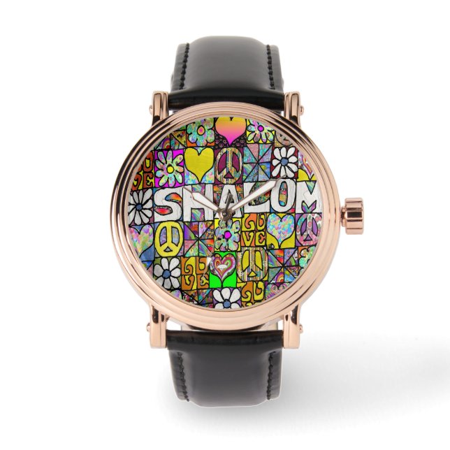 Judaica Retro 60s Psychedelic Shalom Horloge (Voorkant)