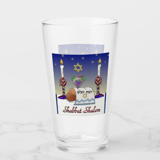 Judaica Shabbat Shalom Art Imprimer Coupe de Verre (Devant)