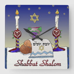 Judaica Sjabbat Sjabbat Sjaloom Kunstprint Vierkante Klok