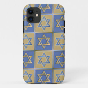 Judaica Star van David Metal Gold Blue iPhone 11 Hoesje