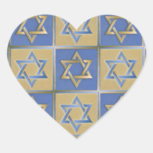 Judaica Star van David Metal Gold Blue Hart Sticker