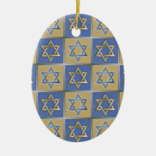 Judaica Star van David Metal Gold Blue Keramisch Ornament