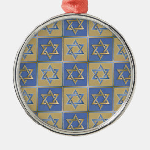 Judaica Star van David Metal Gold Blue Metalen Ornament