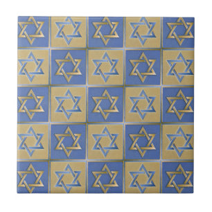 Judaica Star van David Metal Gold Blue Tegeltje