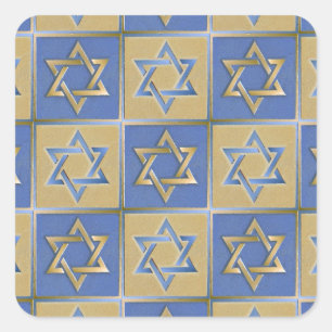 Judaica Star van David Metal Gold Blue Vierkante Sticker