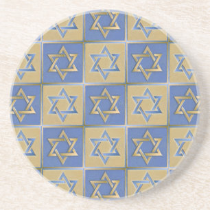 Judaica Star van David Metal Gold Blue Zandsteen Onderzetter