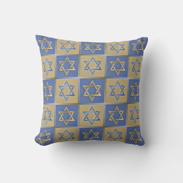 Judaïque Star Of David Metal Coussin Bleu Or (Recto)