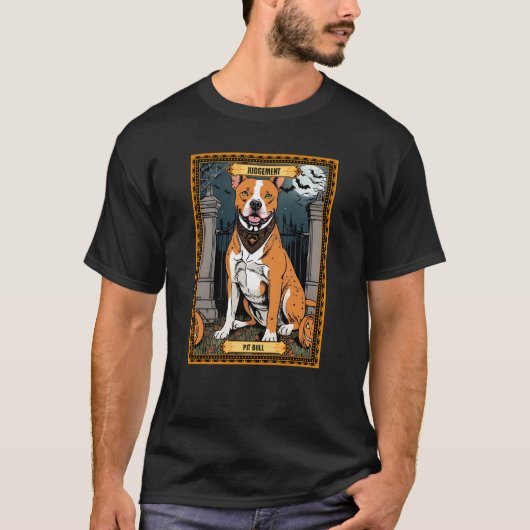 Judgement Pit Bull Halloween Tarot Kaart T-shirt (Voorkant)
