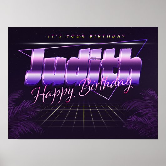 Judith Name Vorname lila retro Poster Geburtstag (Voorkant)